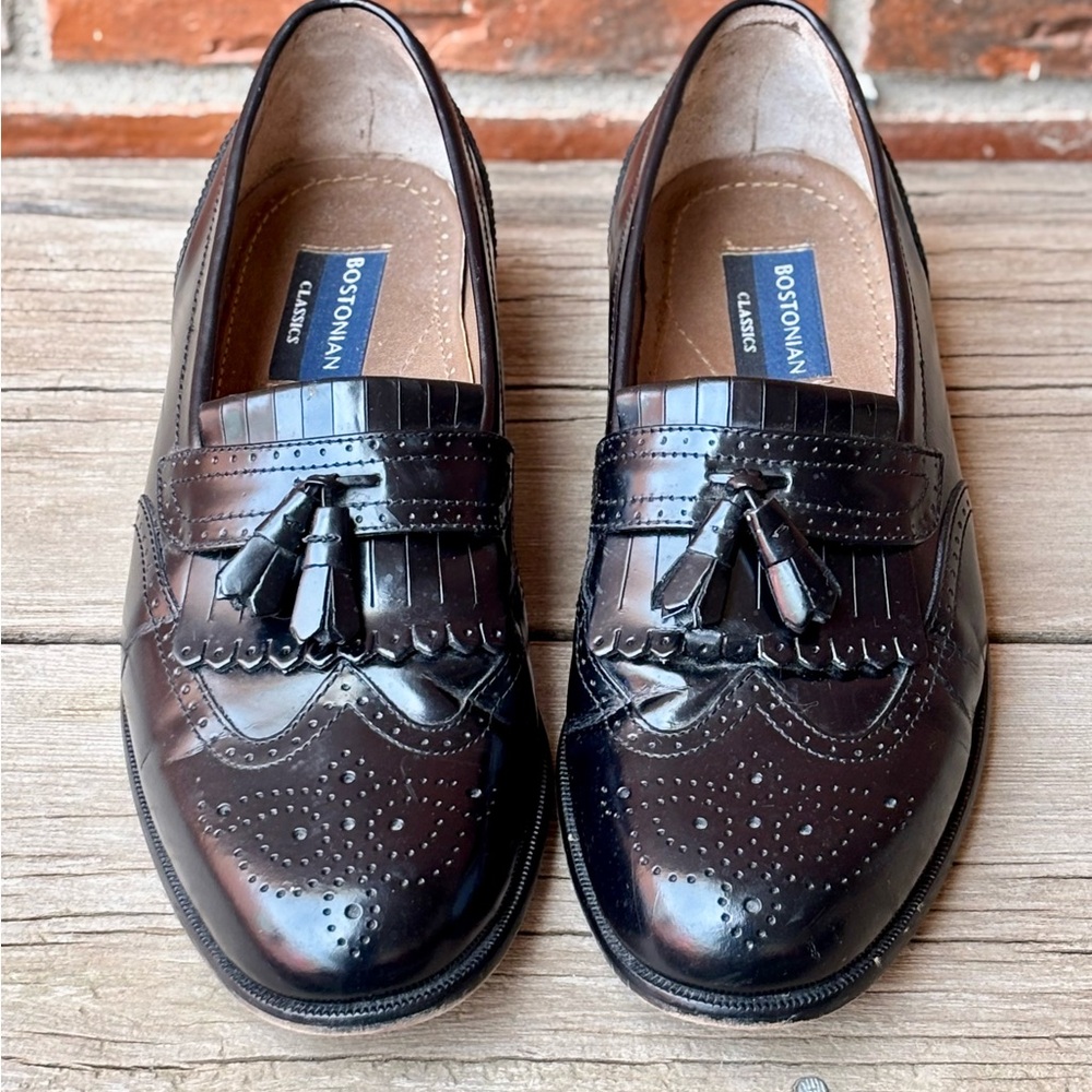 Bostonians Classics First Flex Kiltie Tassel Black Leather Loafers 9.5M - Picture 2 of 9